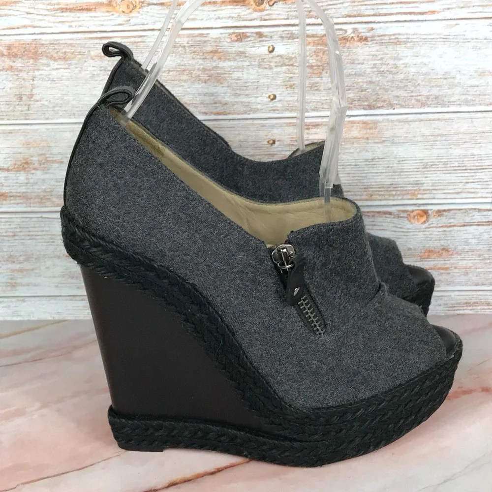 Christian Louboutin Deroba Platform Wedge Peep-toe Gray Espadrille
